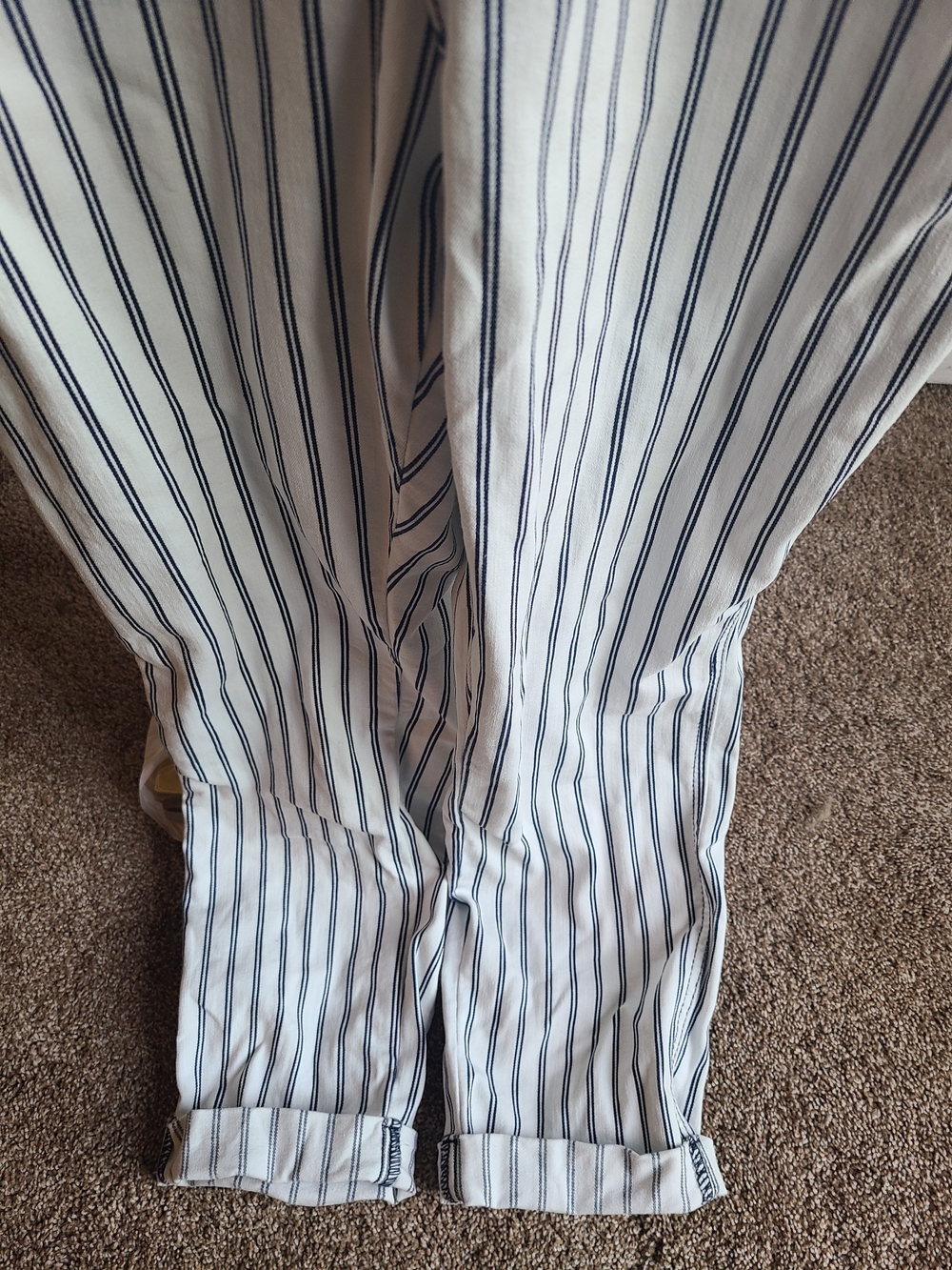 Judy Blue Striped Cotton Jumpsuit Overalls - White with Navy Pinstripes L - Picture 4 of 9